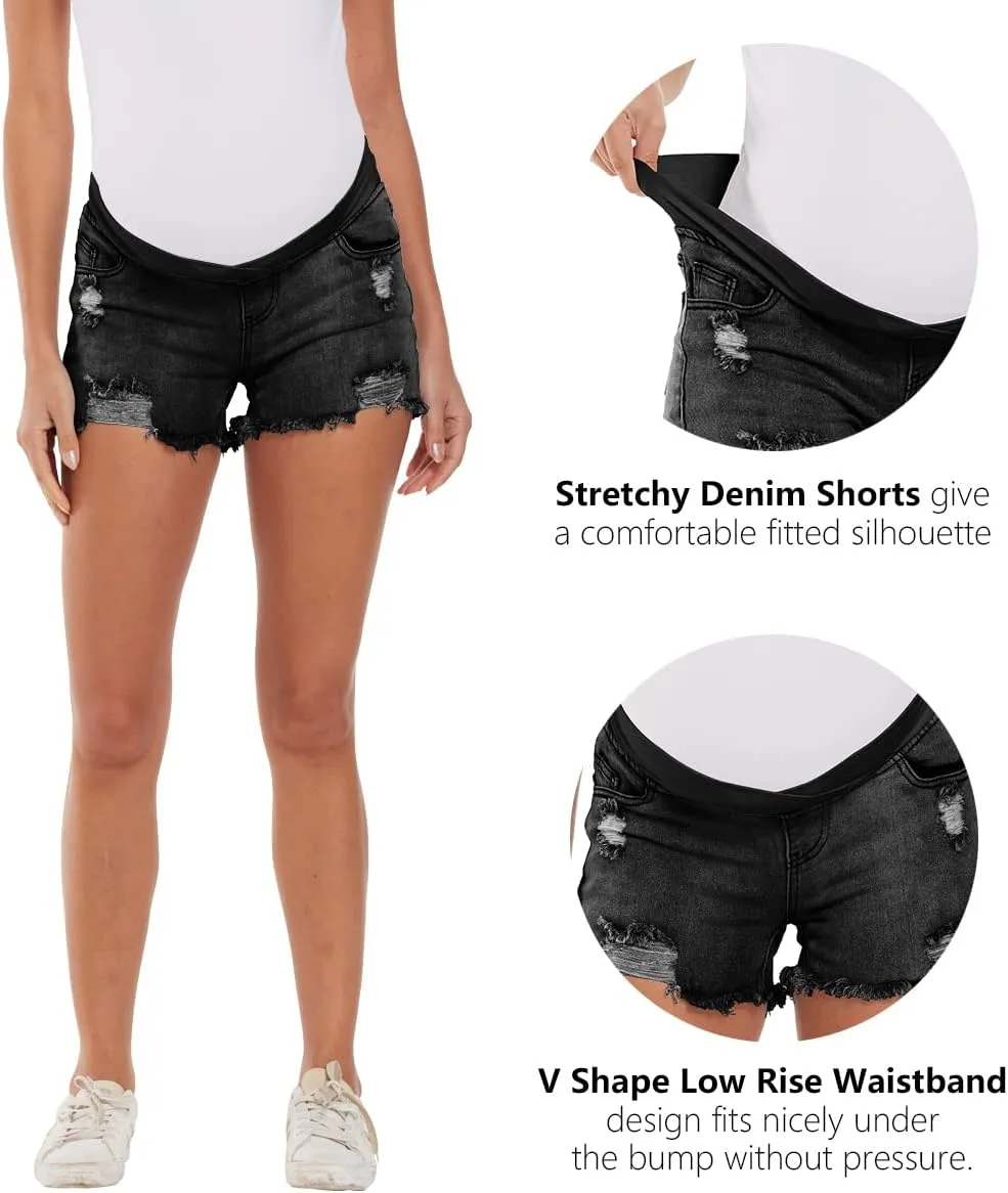 Foucome Women's Maternity Ripped Jean Shorts Summer Distressed Denim Shorts
