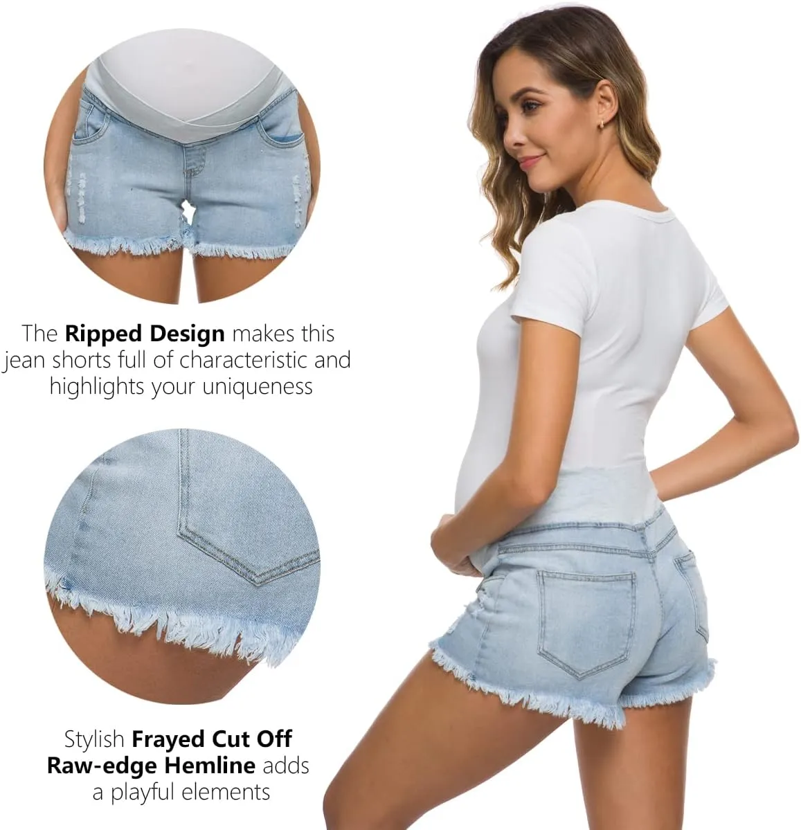 Foucome Women's Maternity Ripped Jean Shorts Summer Distressed Denim Shorts