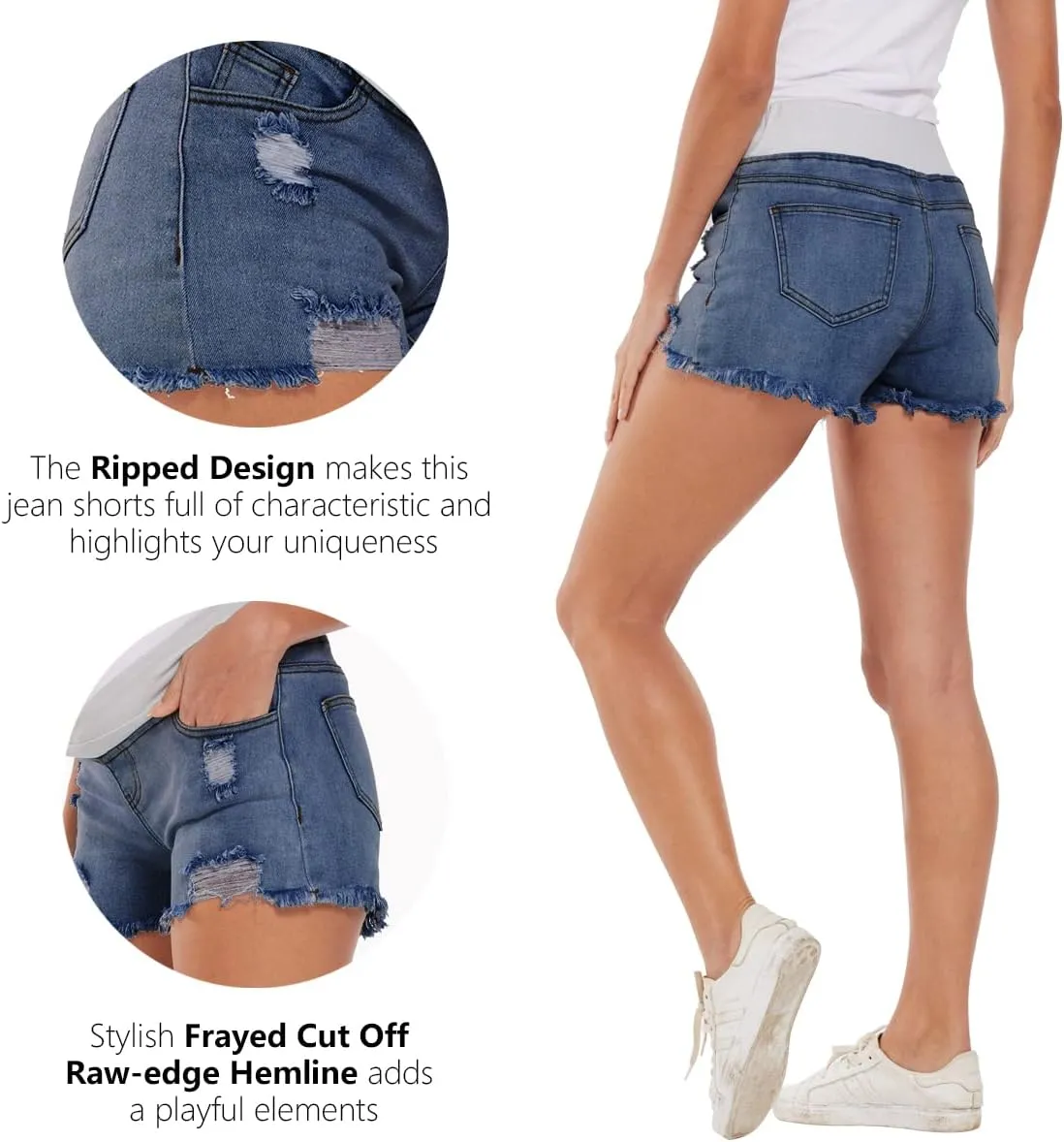 Foucome Women's Maternity Ripped Jean Shorts Summer Distressed Denim Shorts
