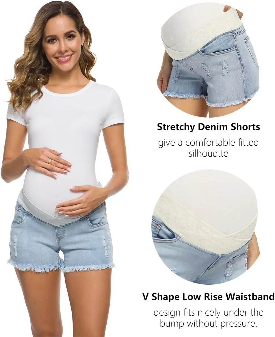 Foucome Women's Maternity Ripped Jean Shorts Summer Distressed Denim Shorts