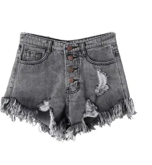Frayed Raw Hem Ripped Shorts for Women High Waisted Button Fly Denim Shorts Summer 2025 Trendy Sexy Hot Short Jeans