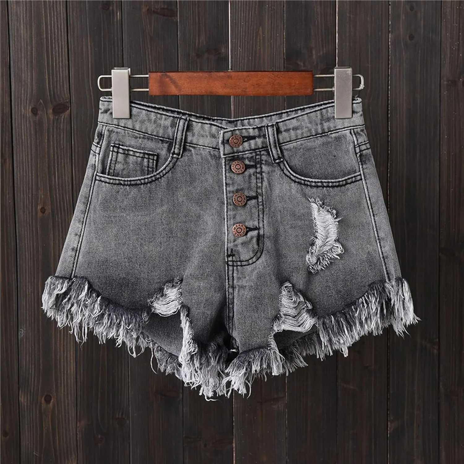Frayed Raw Hem Ripped Shorts for Women High Waisted Button Fly Denim Shorts Summer 2025 Trendy Sexy Hot Short Jeans