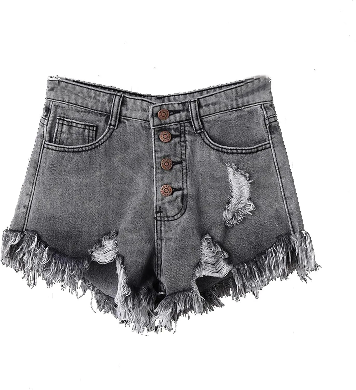 Frayed Raw Hem Ripped Shorts for Women High Waisted Button Fly Denim Shorts Summer 2025 Trendy Sexy Hot Short Jeans