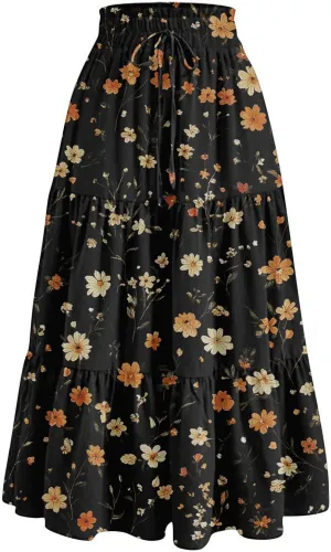 Gingham Skirt for Women High Waist A-Line Maxi Skirt Flowy Long Skirt Summer