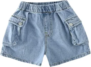 Girls' Casual Stretch High Waisted Denim Shorts with Pockets