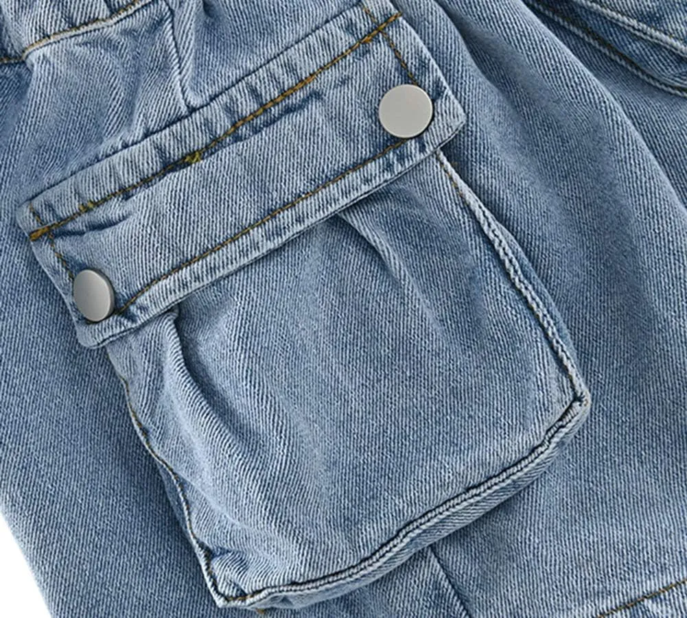 Girls' Casual Stretch High Waisted Denim Shorts with Pockets