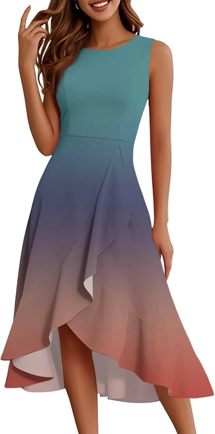 Graduation Dresses for Women 2025 Summer Wrap High Low Midi Dress Ruffle Cocktail Wedding Guest Dress with Slit