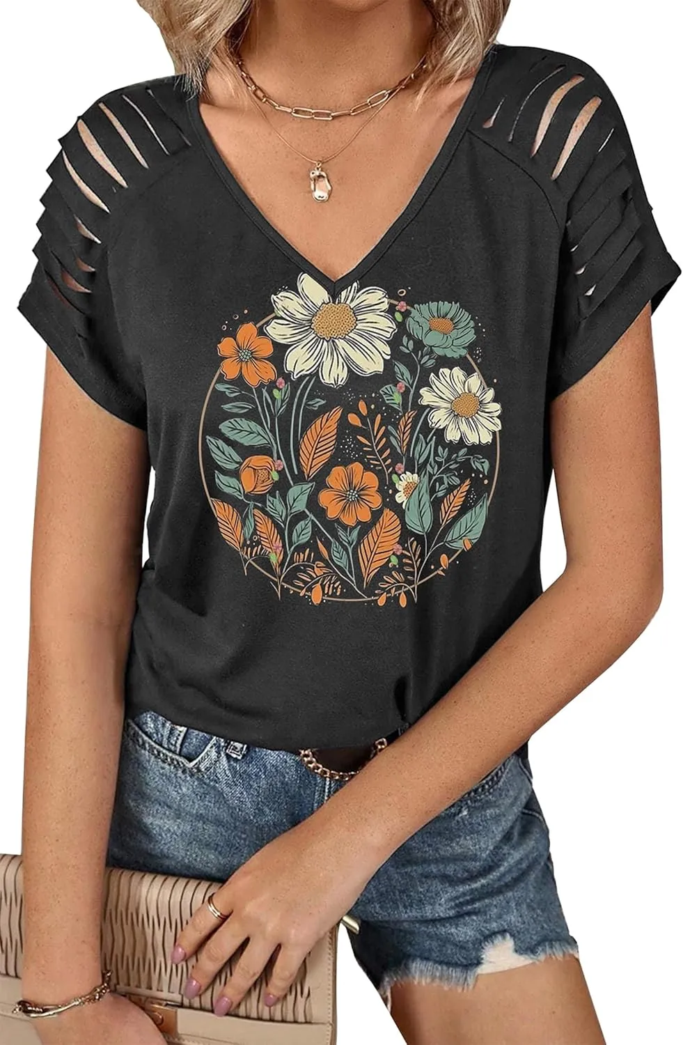 Graphic Tees for Women Vintage Short Sleeve Western Shirts Summer Casual V Neck Country T Shirt Cute Concert Outfits