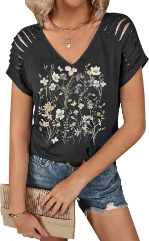 Graphic Tees for Women Vintage Short Sleeve Western Shirts Summer Casual V Neck Country T Shirt Cute Concert Outfits