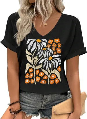 Graphic Tees for Women Vintage Short Sleeve Western Shirts Summer Casual V Neck Country T Shirt Cute Concert Outfits