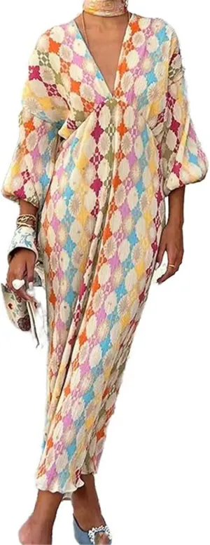 GUOYUXIAO Women's V-Neck Dress Summer A-Line Skirt