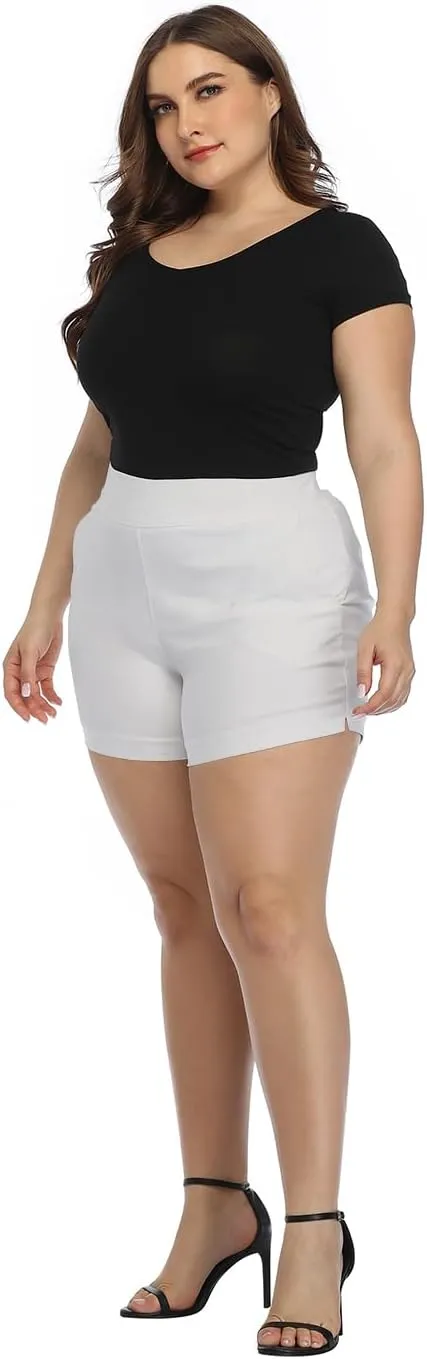 HDE Women's Plus Size Chino Shorts High Waisted 4" Inseam Summer Casual Shorts