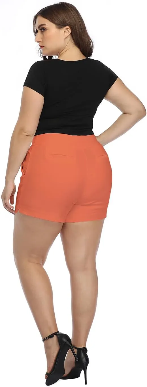 HDE Women's Plus Size Chino Shorts High Waisted 4" Inseam Summer Casual Shorts