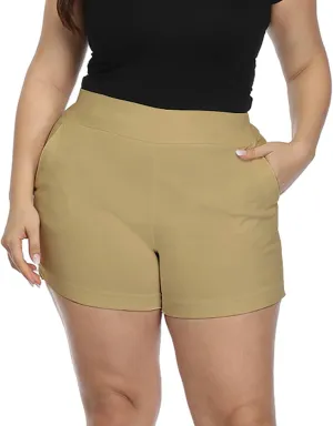 HDE Women's Plus Size Chino Shorts High Waisted 4" Inseam Summer Casual Shorts