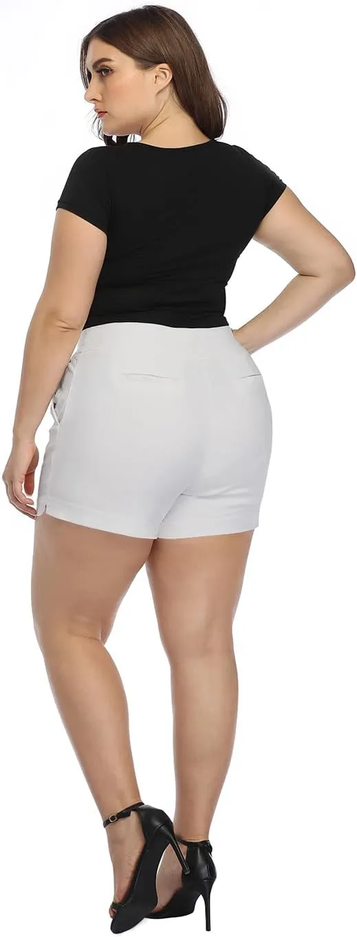 HDE Women's Plus Size Chino Shorts High Waisted 4" Inseam Summer Casual Shorts