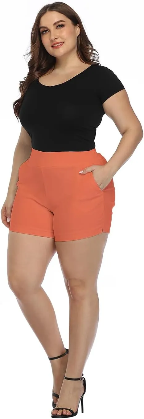 HDE Women's Plus Size Chino Shorts High Waisted 4" Inseam Summer Casual Shorts