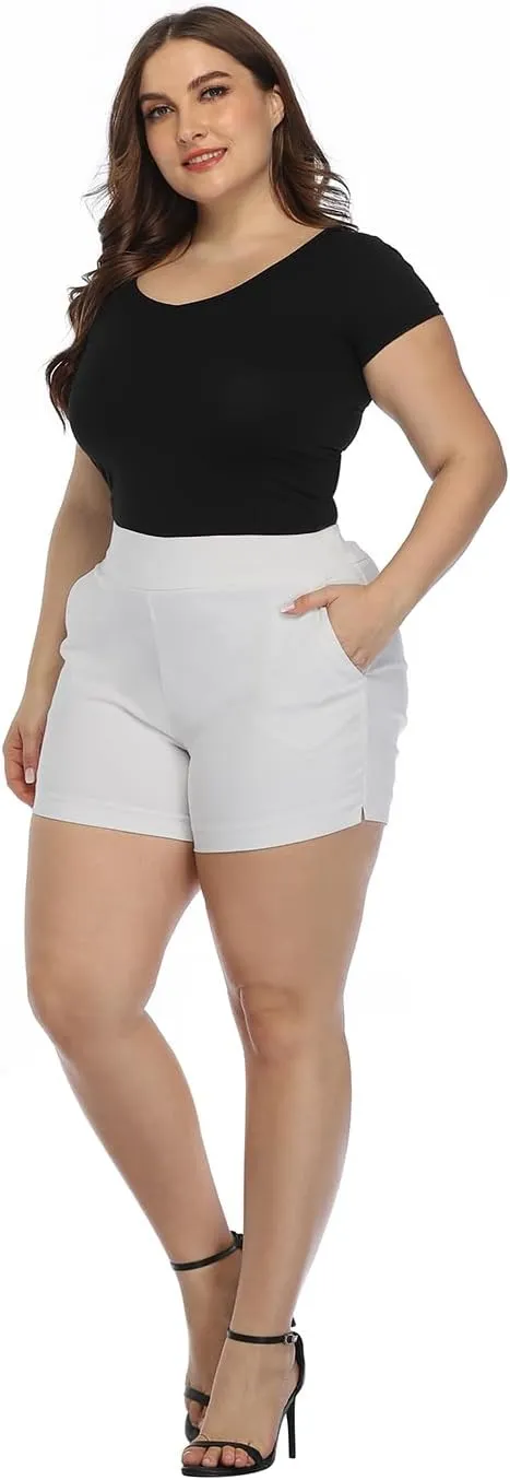 HDE Women's Plus Size Chino Shorts High Waisted 4" Inseam Summer Casual Shorts