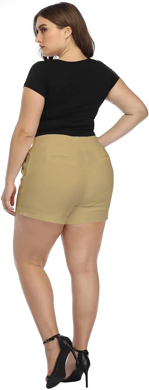 HDE Women's Plus Size Chino Shorts High Waisted 4" Inseam Summer Casual Shorts