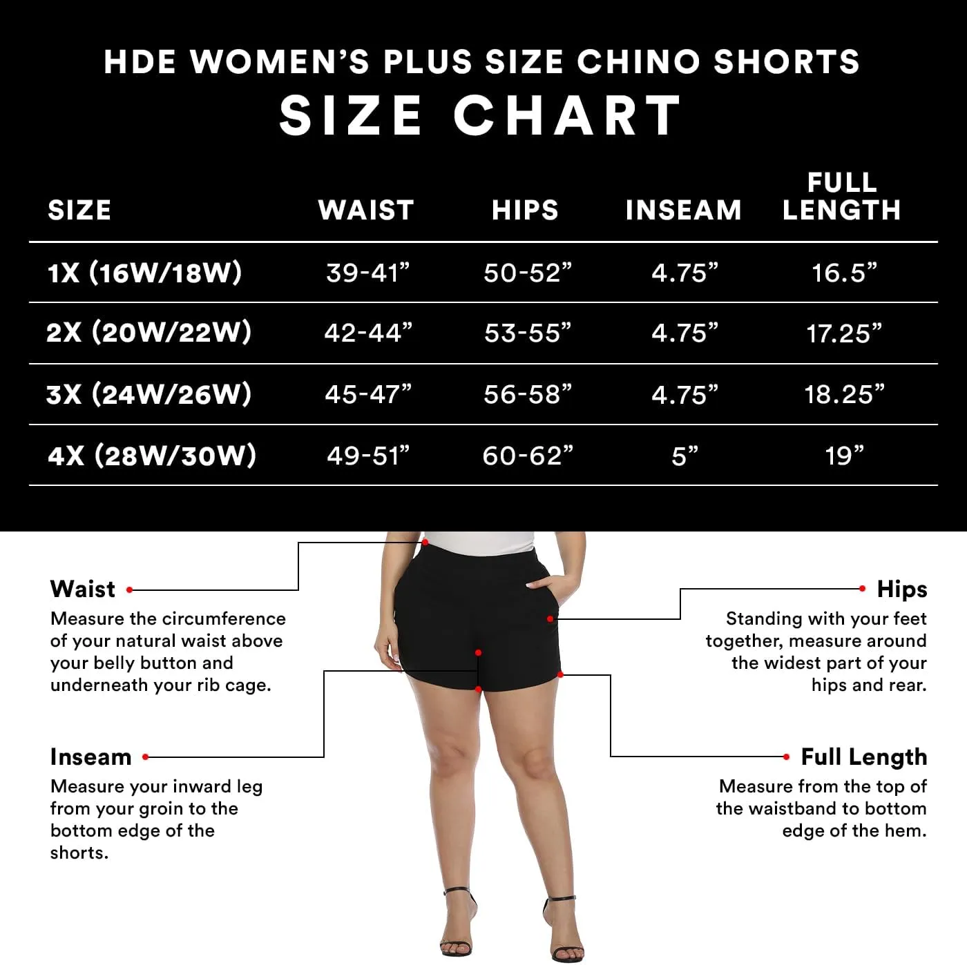 HDE Women's Plus Size Chino Shorts High Waisted 4" Inseam Summer Casual Shorts