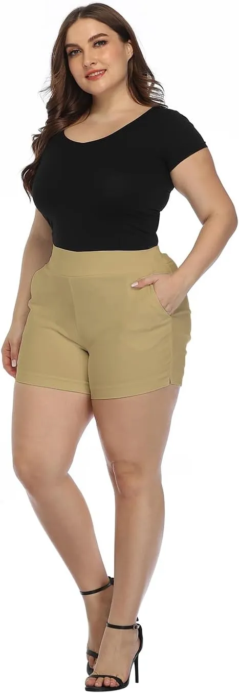HDE Women's Plus Size Chino Shorts High Waisted 4" Inseam Summer Casual Shorts