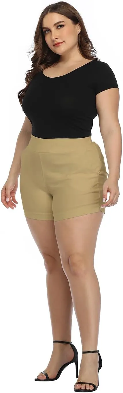 HDE Women's Plus Size Chino Shorts High Waisted 4" Inseam Summer Casual Shorts