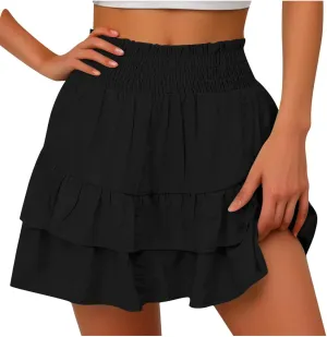 High Waisted Skirt for Women Ruffle Hem Flowy Stretchy Summer Mini Skirt Casual A Line Swing Beach Mini Short Skirt