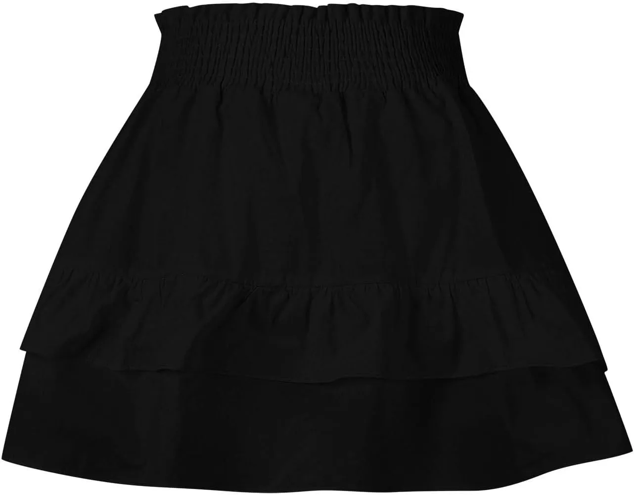 High Waisted Skirt for Women Ruffle Hem Flowy Stretchy Summer Mini Skirt Casual A Line Swing Beach Mini Short Skirt