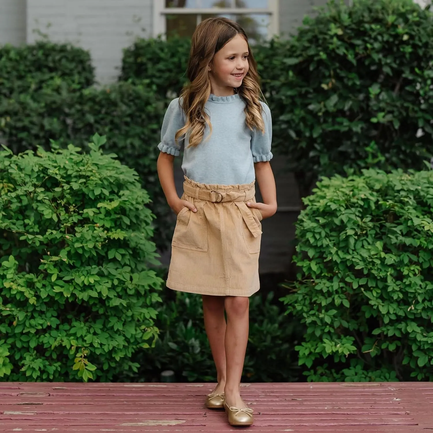Hope & Henry Girls' A-Line Skirt with Snap Front