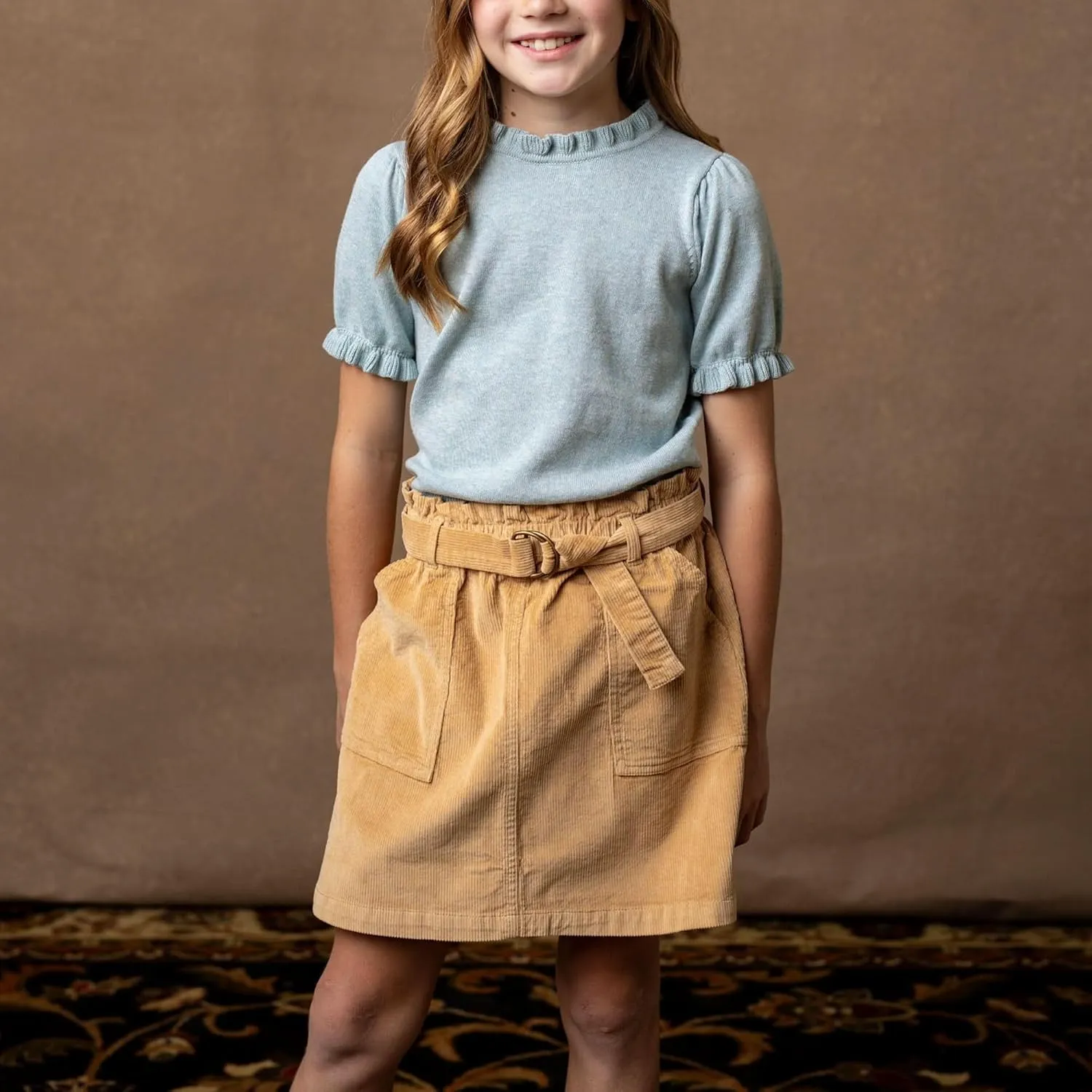 Hope & Henry Girls' A-Line Skirt with Snap Front
