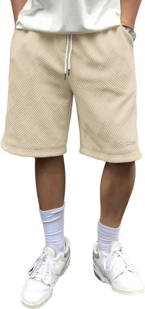 HOTake Men's Casual Shorts Drawstring Elastic Waist Geometric Texture Beach Shorts for Men