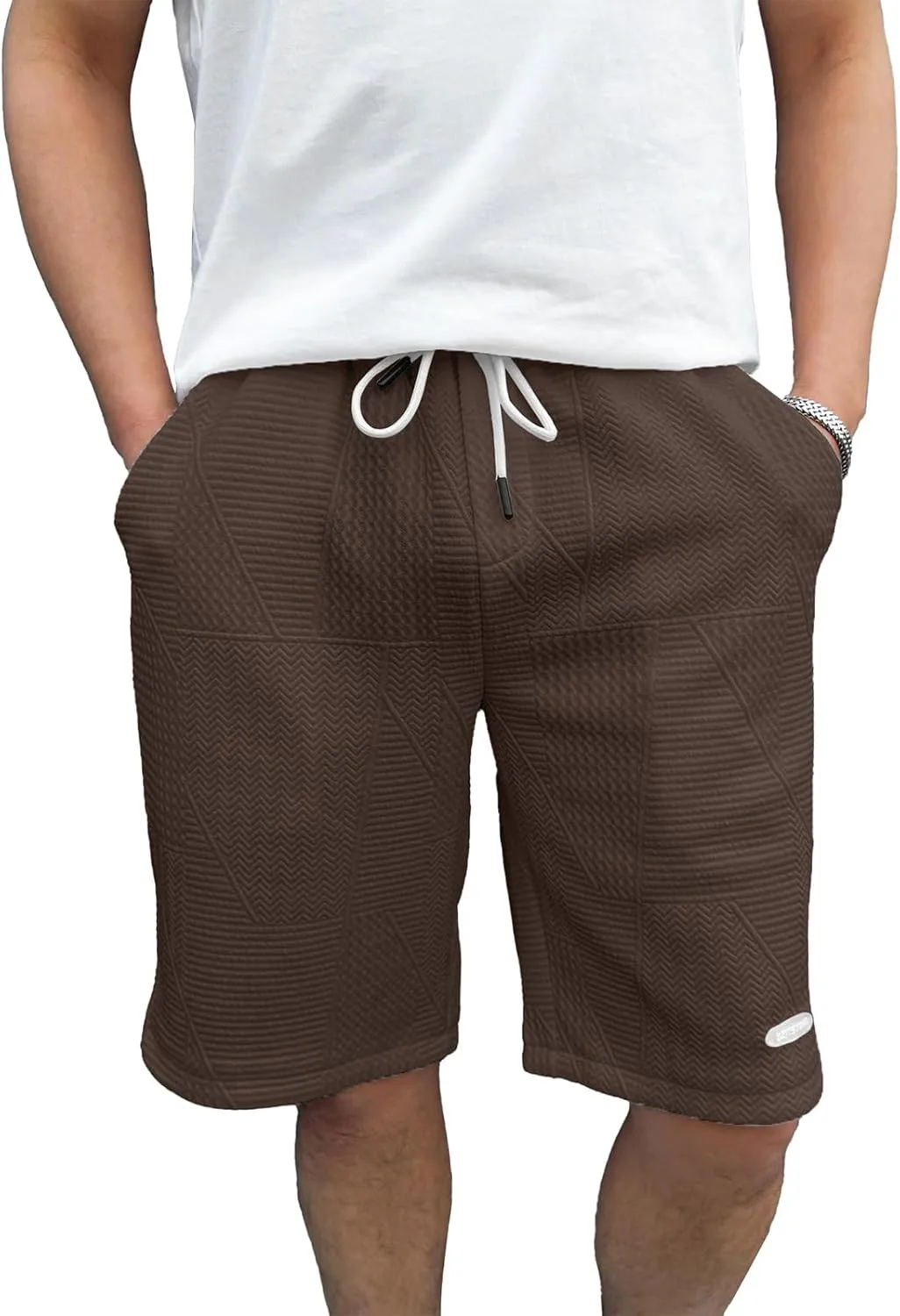 HOTake Men's Casual Shorts Drawstring Elastic Waist Geometric Texture Beach Shorts for Men