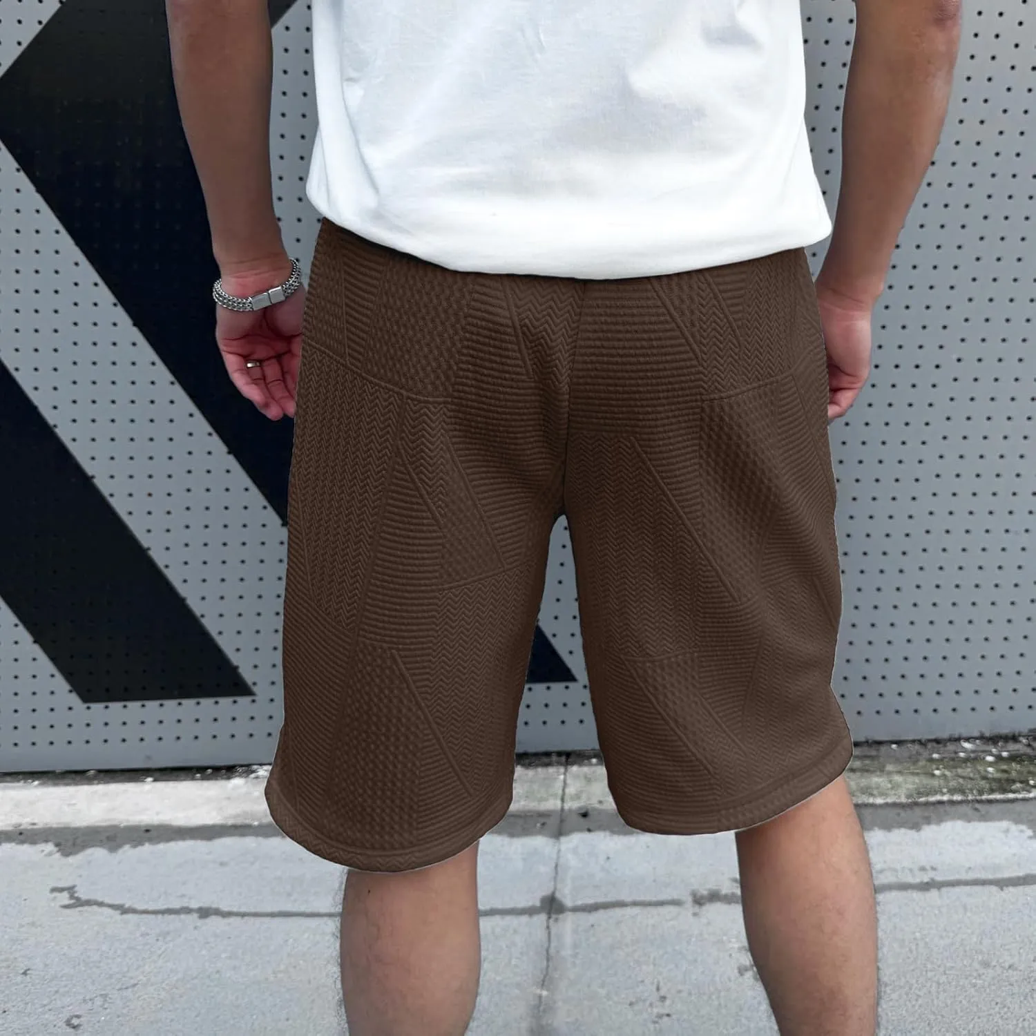 HOTake Men's Casual Shorts Drawstring Elastic Waist Geometric Texture Beach Shorts for Men