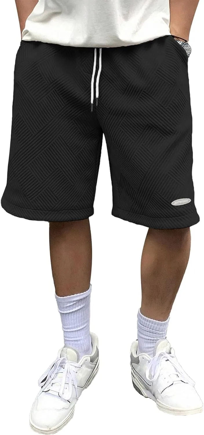 HOTake Men's Casual Shorts Drawstring Elastic Waist Geometric Texture Beach Shorts for Men