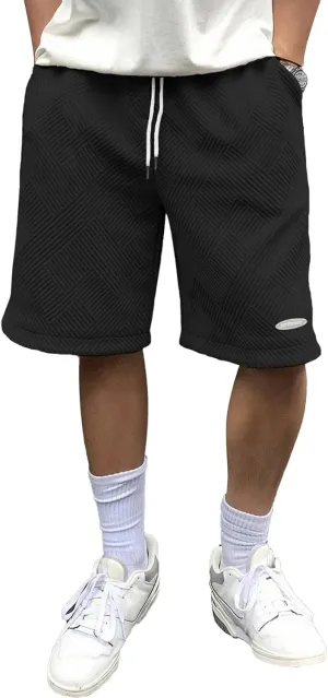 HOTake Men's Casual Shorts Drawstring Elastic Waist Geometric Texture Beach Shorts for Men