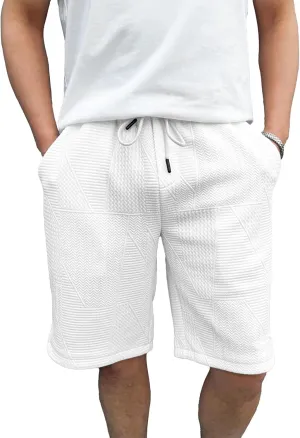 HOTake Men's Casual Shorts Drawstring Elastic Waist Geometric Texture Beach Shorts for Men