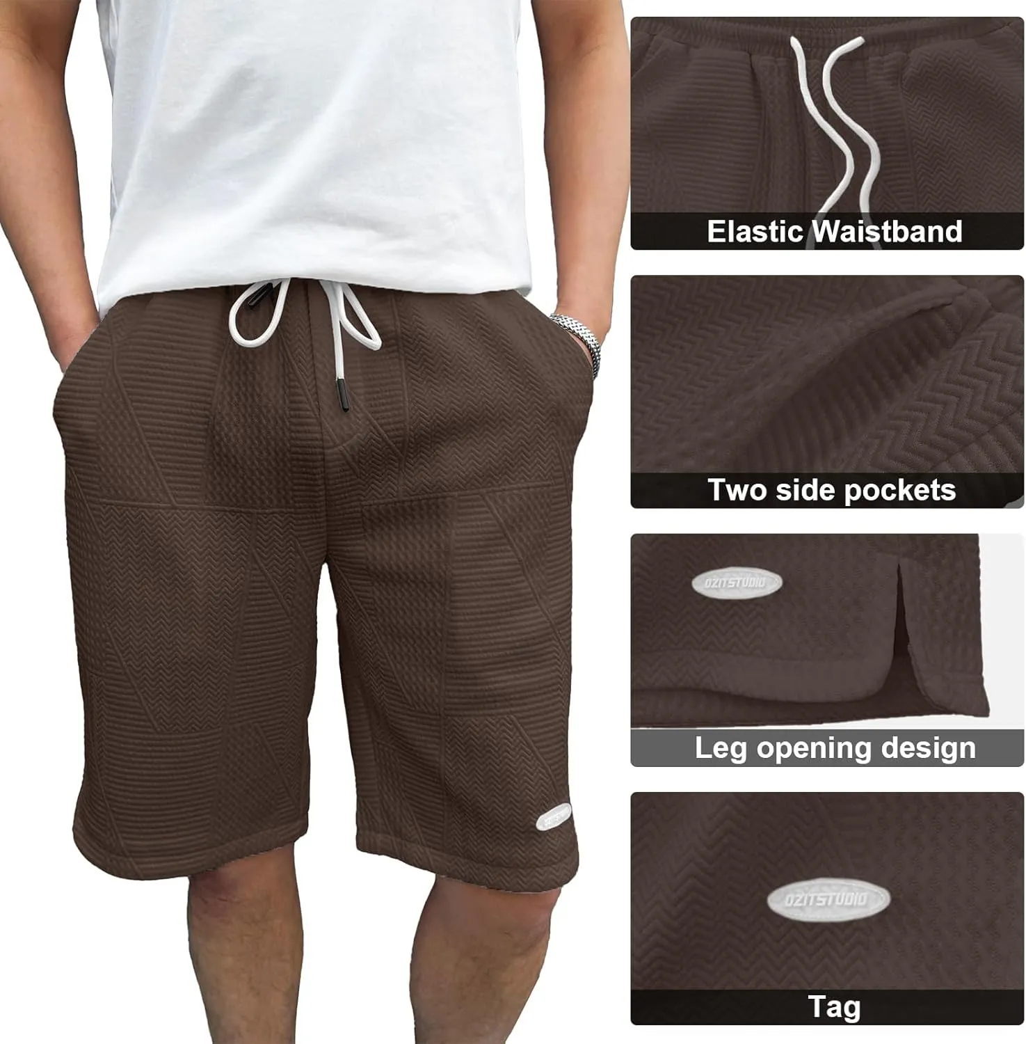 HOTake Men's Casual Shorts Drawstring Elastic Waist Geometric Texture Beach Shorts for Men