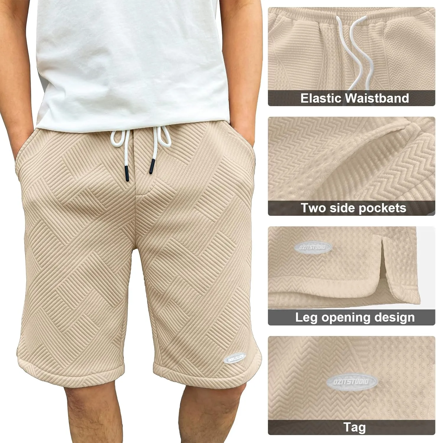 HOTake Men's Casual Shorts Drawstring Elastic Waist Geometric Texture Beach Shorts for Men
