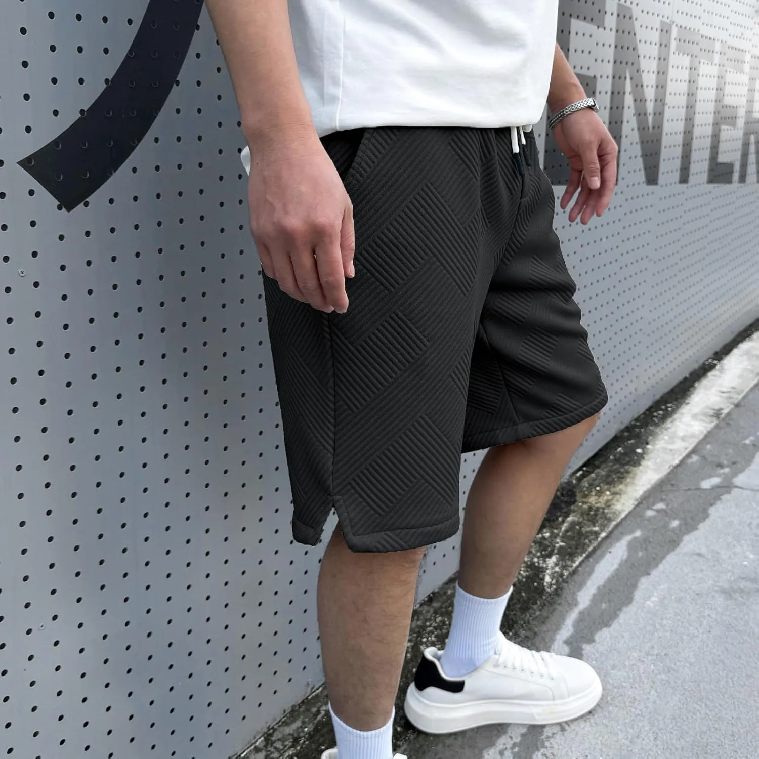 HOTake Men's Casual Shorts Drawstring Elastic Waist Geometric Texture Beach Shorts for Men