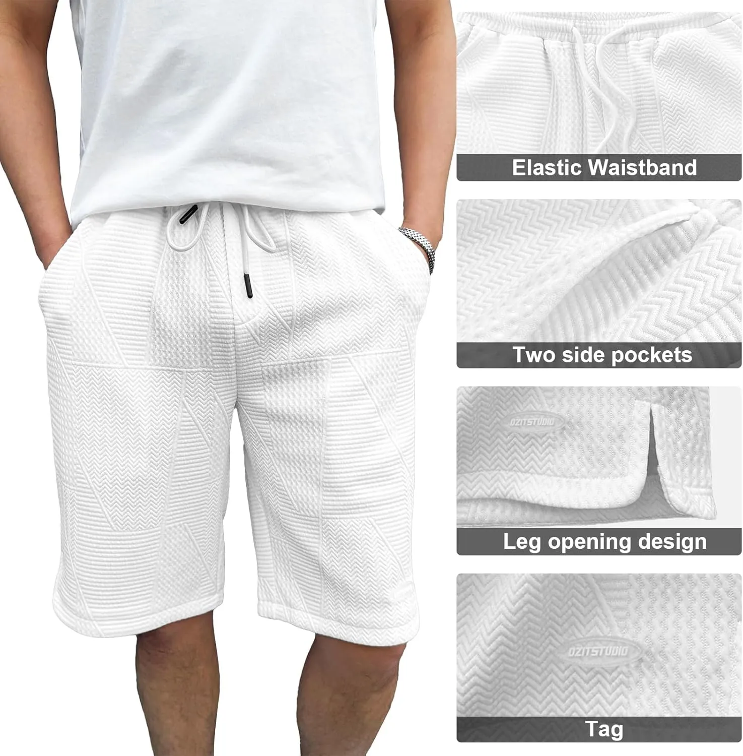 HOTake Men's Casual Shorts Drawstring Elastic Waist Geometric Texture Beach Shorts for Men