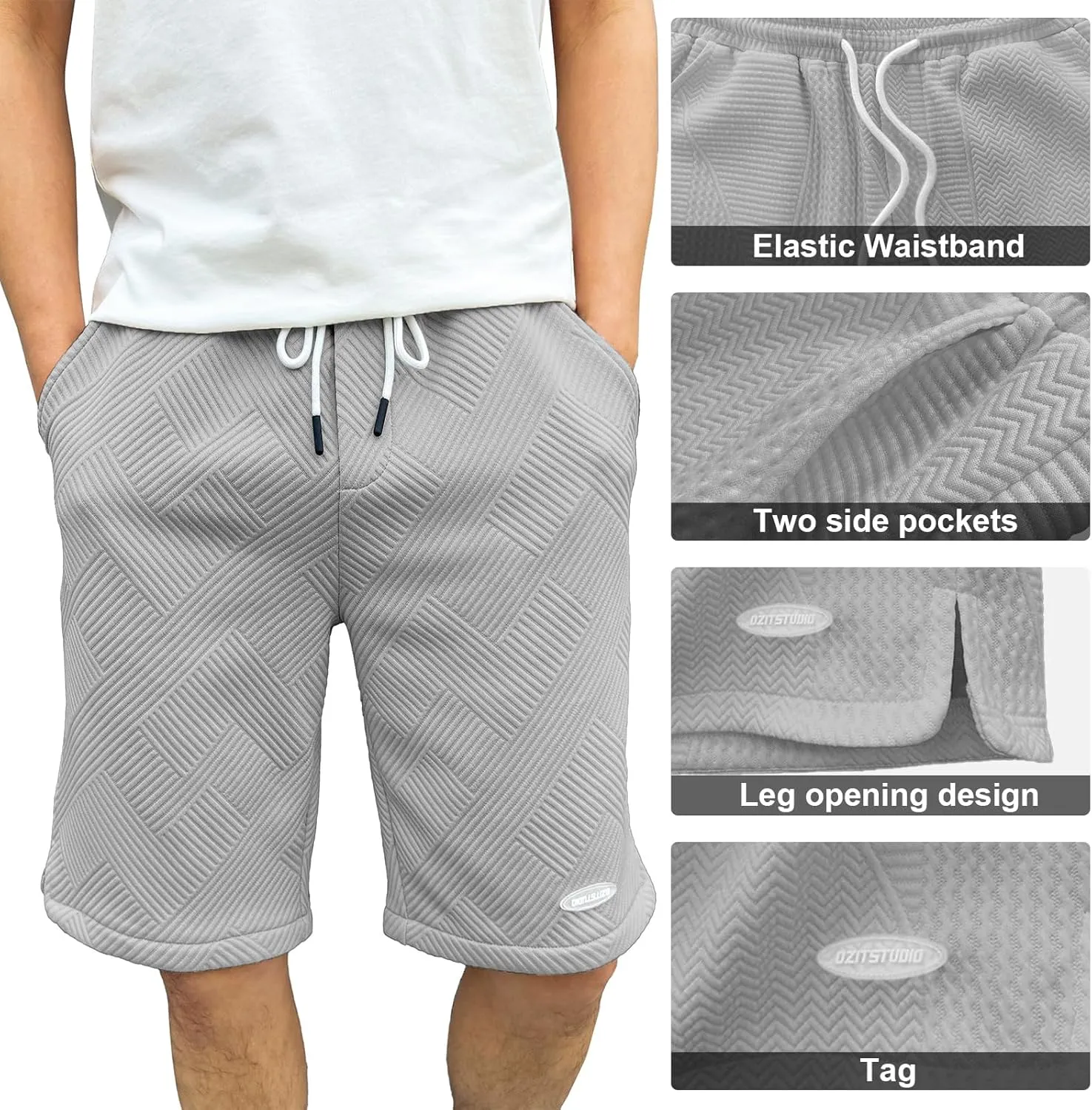 HOTake Men's Casual Shorts Drawstring Elastic Waist Geometric Texture Beach Shorts for Men