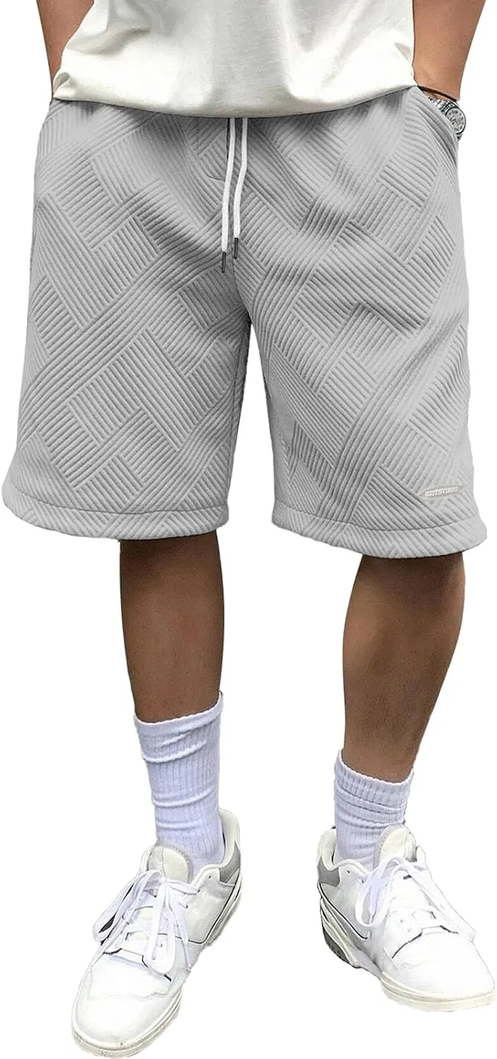 HOTake Men's Casual Shorts Drawstring Elastic Waist Geometric Texture Beach Shorts for Men