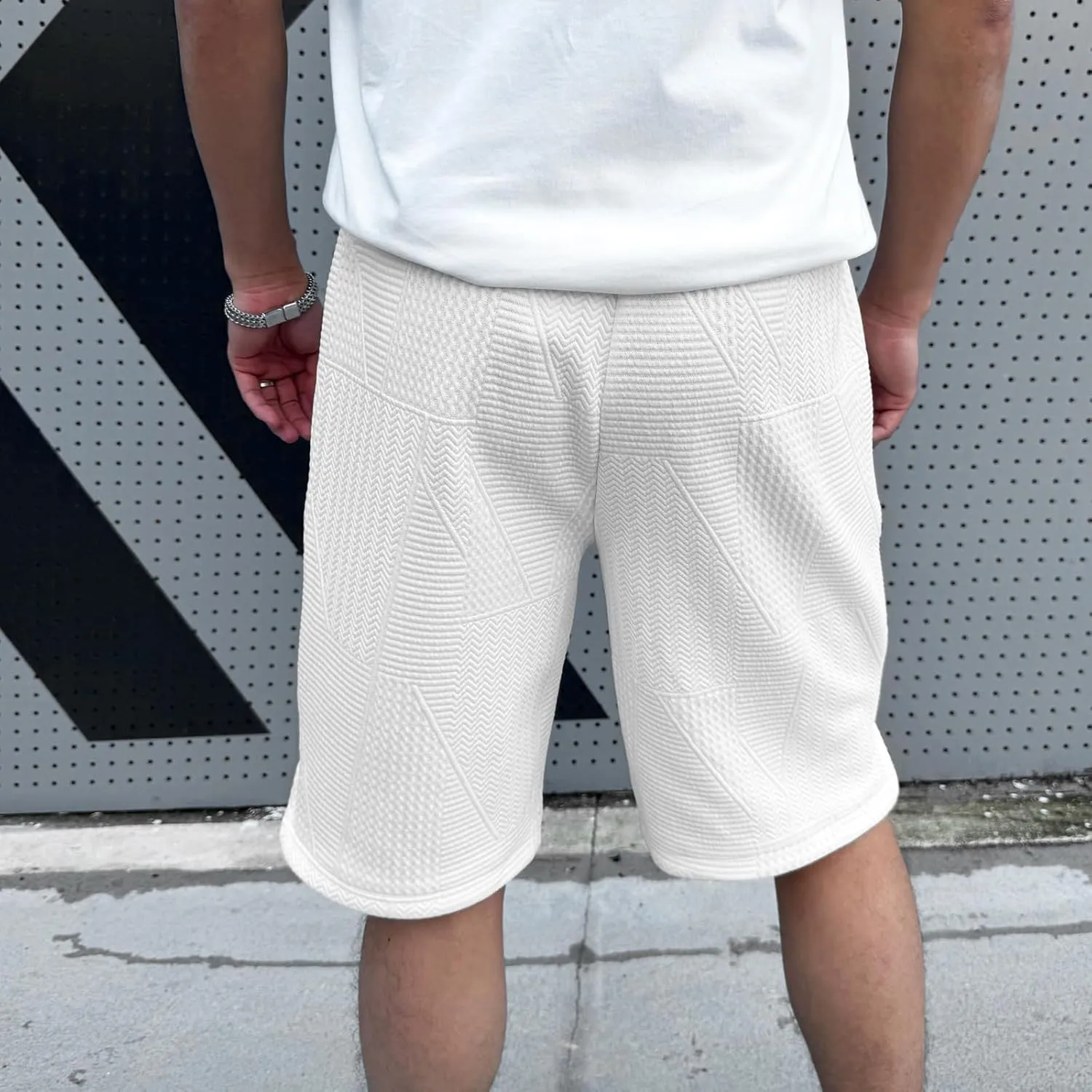 HOTake Men's Casual Shorts Drawstring Elastic Waist Geometric Texture Beach Shorts for Men