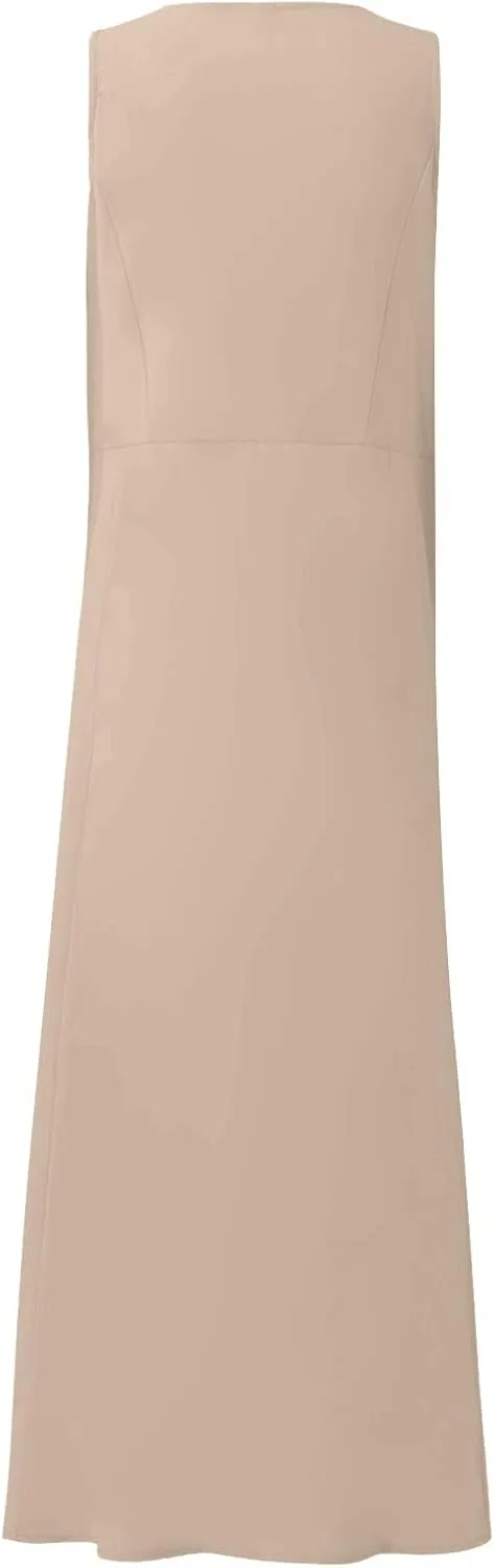 HXHYQKP Dress for Women 2024 Summer Tank Dress Sleeveless Loose Scoop Neck Long Flowy Beach Swing Sundress with Pocket