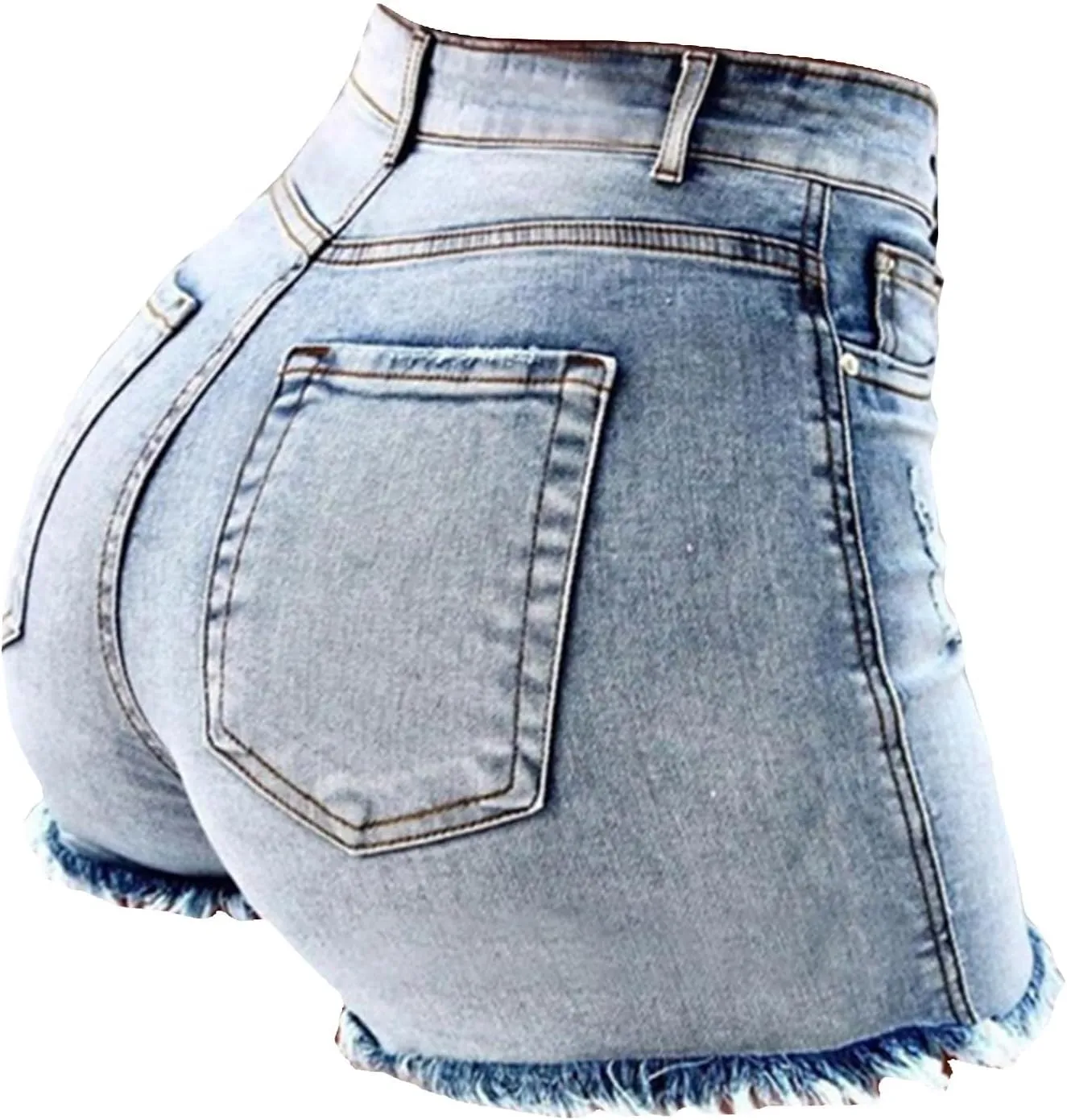 Jean Shorts Womens Stretchy High Waisted Butt Lifting Denim Shorts Distressed Frayed Raw Hem Ripped Jeans Hot Jorts