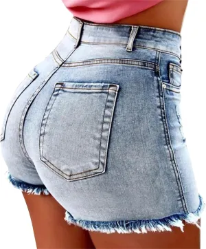 Jean Shorts Womens Stretchy High Waisted Butt Lifting Denim Shorts Distressed Frayed Raw Hem Ripped Jeans Hot Jorts