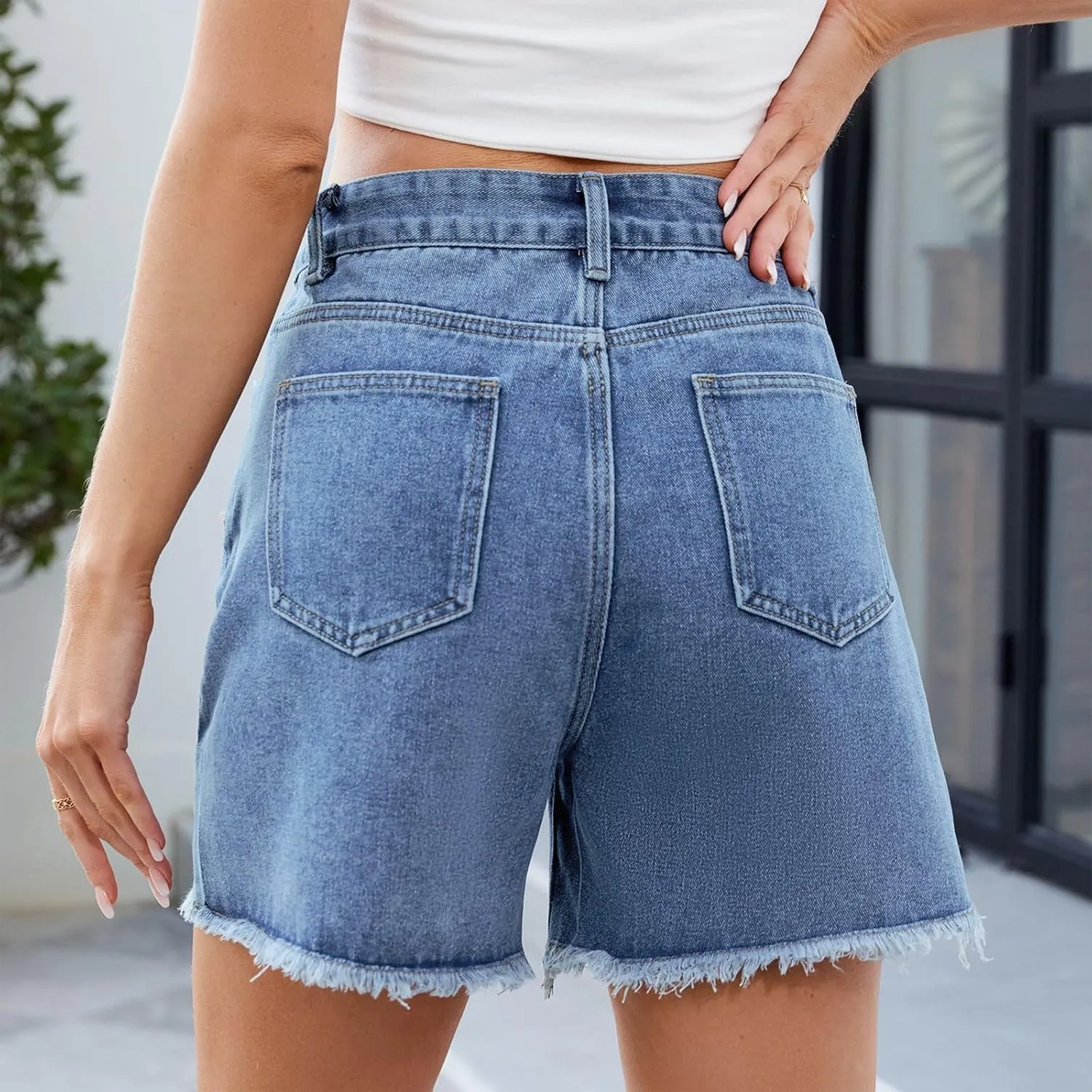 Jean Shorts Womens Stretchy High Waisted Denim Shorts Slim Fit Y2k Jorts Split Distressed Frayed Raw Hem Short Jeans