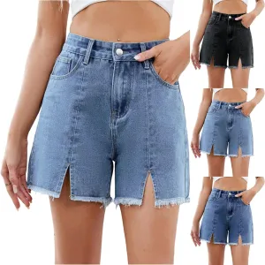 Jean Shorts Womens Stretchy High Waisted Denim Shorts Slim Fit Y2k Jorts Split Distressed Frayed Raw Hem Short Jeans