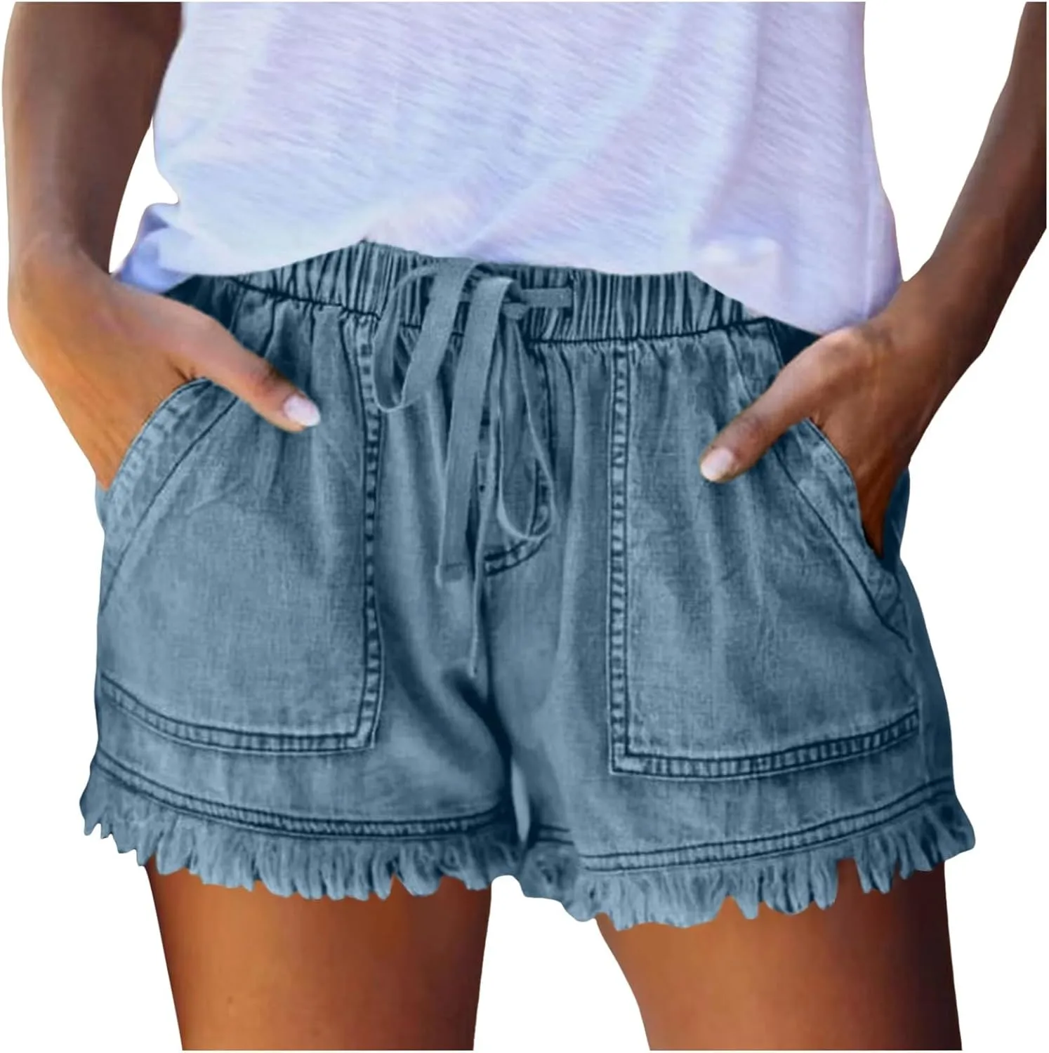 Jeans Shorts for Women Elastic High Waisted Stretchy Drawstring Slim Fit Casual Denim Shorts Lightweight Baggy Summer Jorts