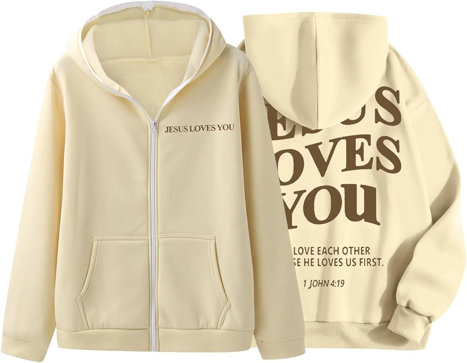 Jesus Loves You Zip Up Hoodie Men Trust in The Lord Sweatshirt Letter Print Preppy Coat Long Sleeve Jacket