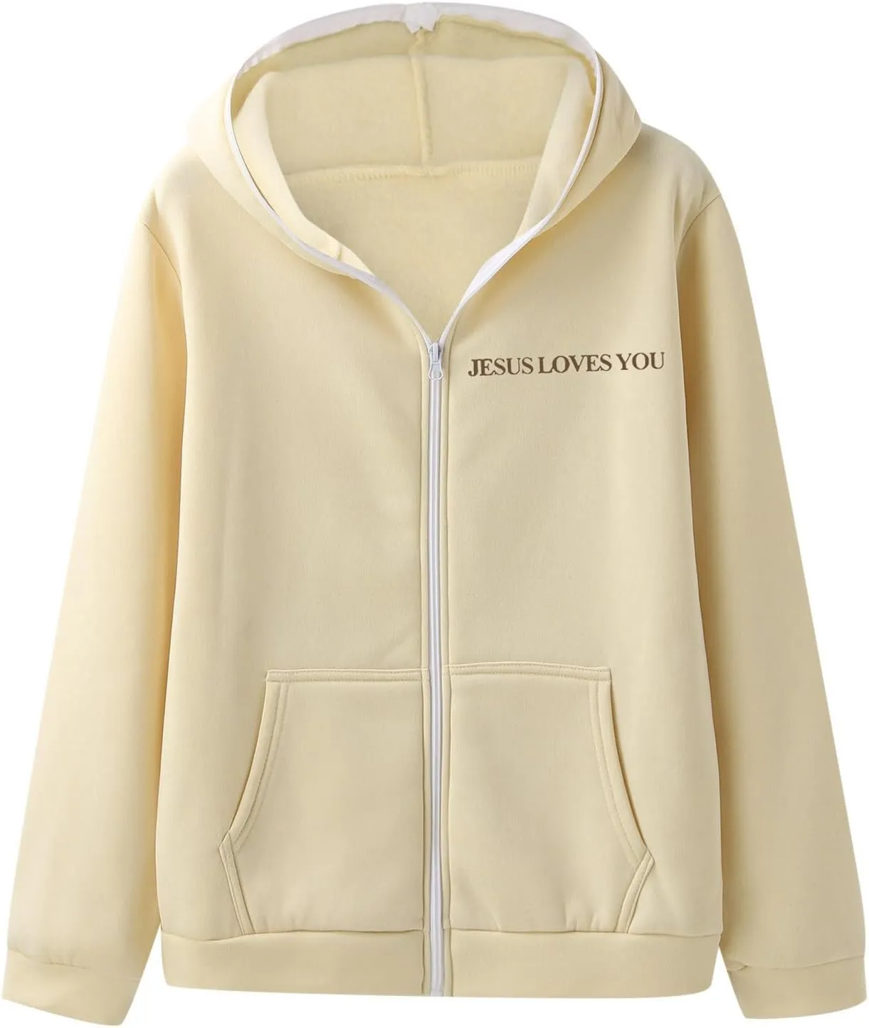 Jesus Loves You Zip Up Hoodie Men Trust in The Lord Sweatshirt Letter Print Preppy Coat Long Sleeve Jacket